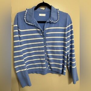 LC Lauren Conrad Blue and Cream Striped Cardigan